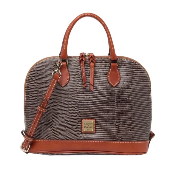 Dooney & Bourke Handbags - SOLDDooney & Bourke Womens Grey Leather Zip Zip lizard Embossed  Satchel Handbag